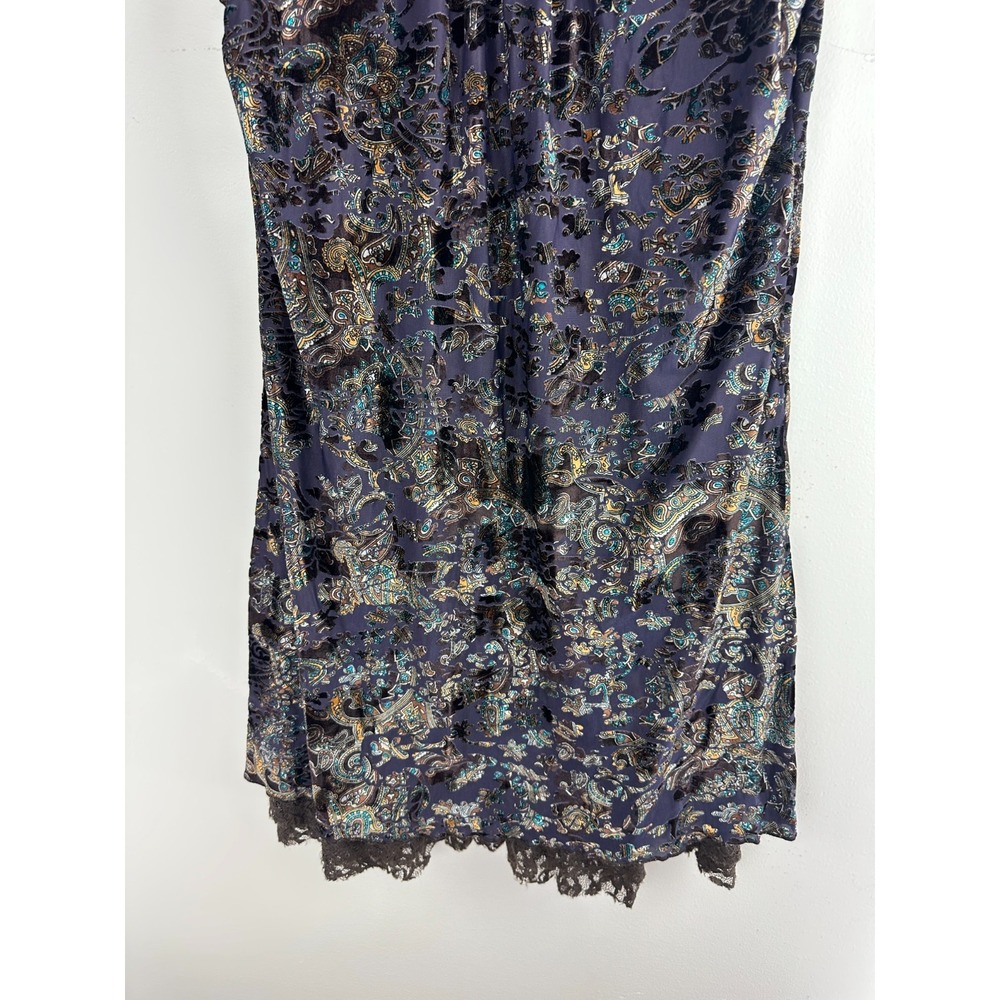 Rancho Estancia Burnout Velvet Lace Hem Mini Dress Purple Paisley L Witchy Goth - Picture 14 of 16